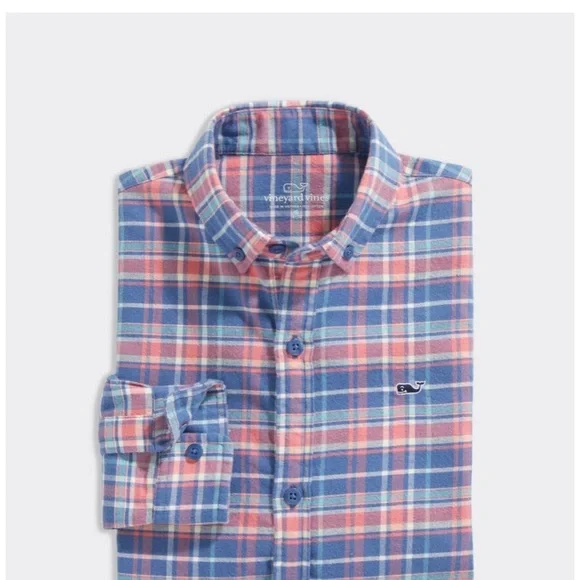 Boys Vineyard Vines Lyle Whale Flannel Shirt NWOT medium never worn 12-14 new - Picture 1 of 7